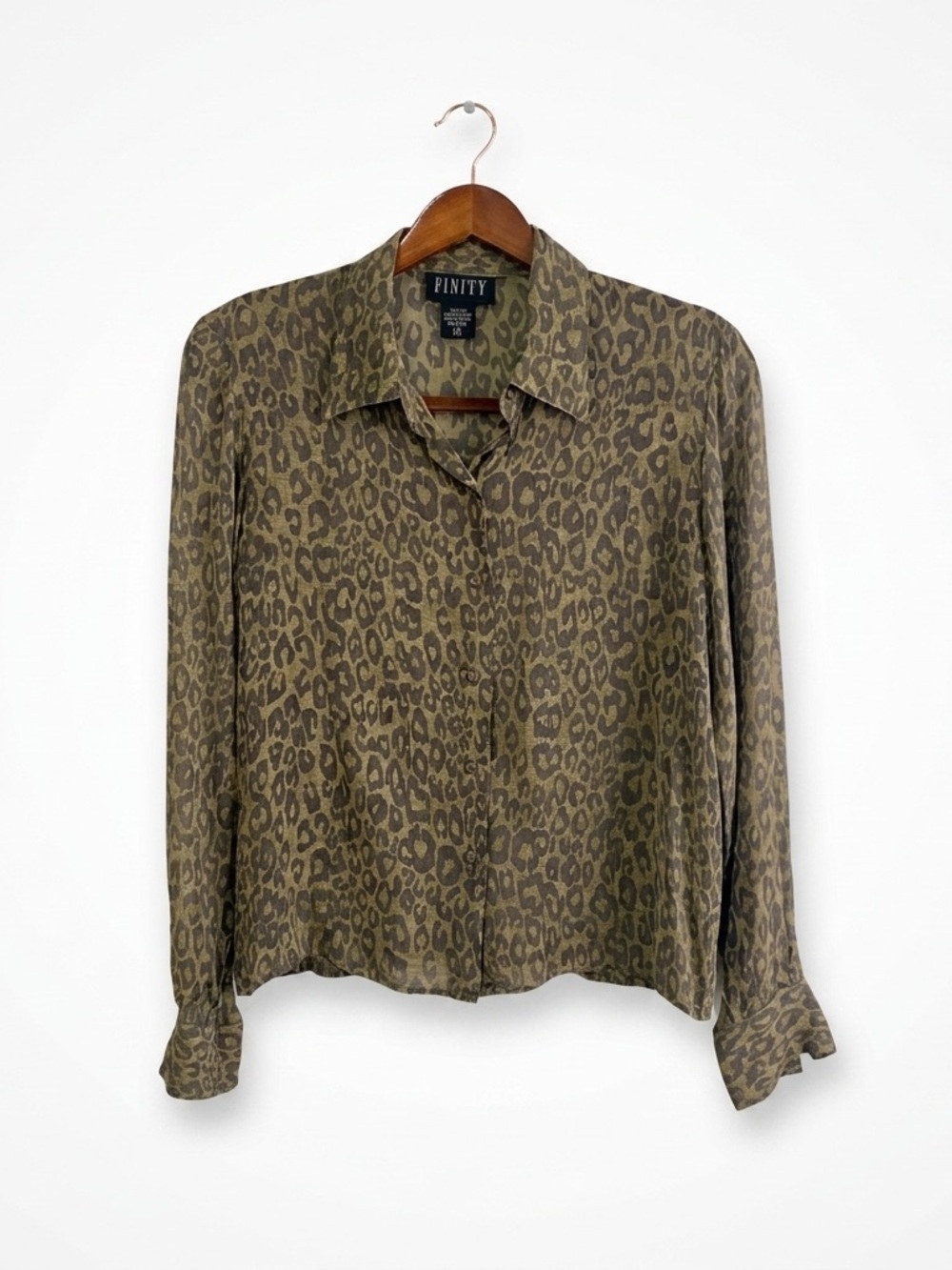 Vintage Finity Silk Leopard‎ Print Button Down Blouse